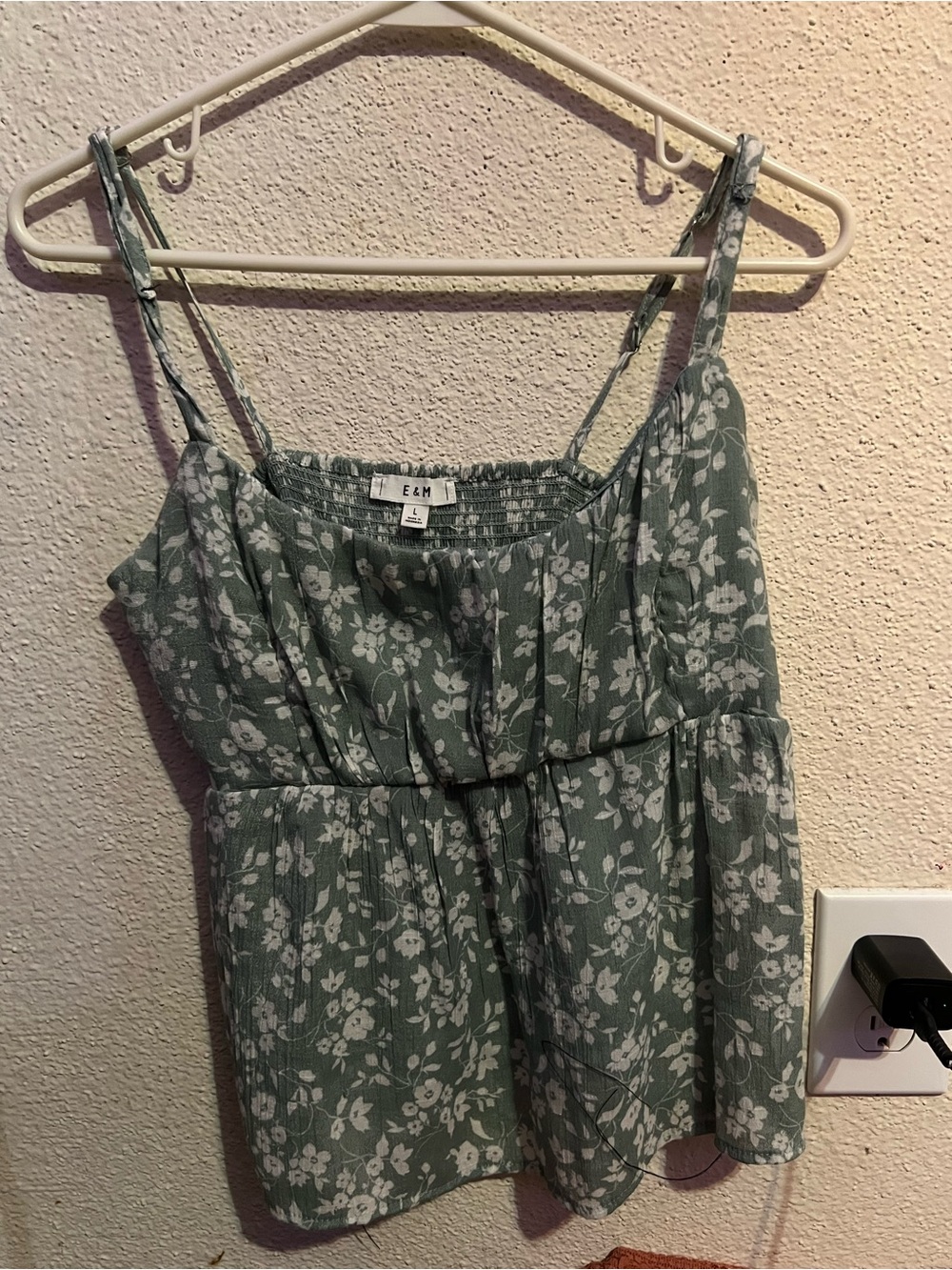 E & M Sage Green Floral Tank Top with Adjustable Straps